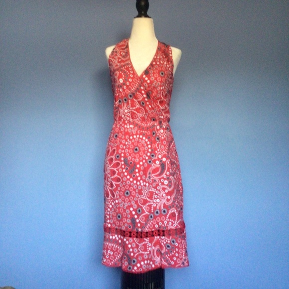 Red Paisley Print Sleeveless Dress - Picture 1 of 7